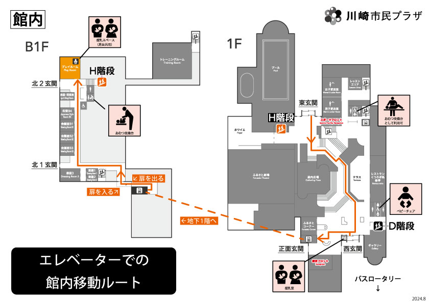 画像　エレベーターでの館内移動ルート